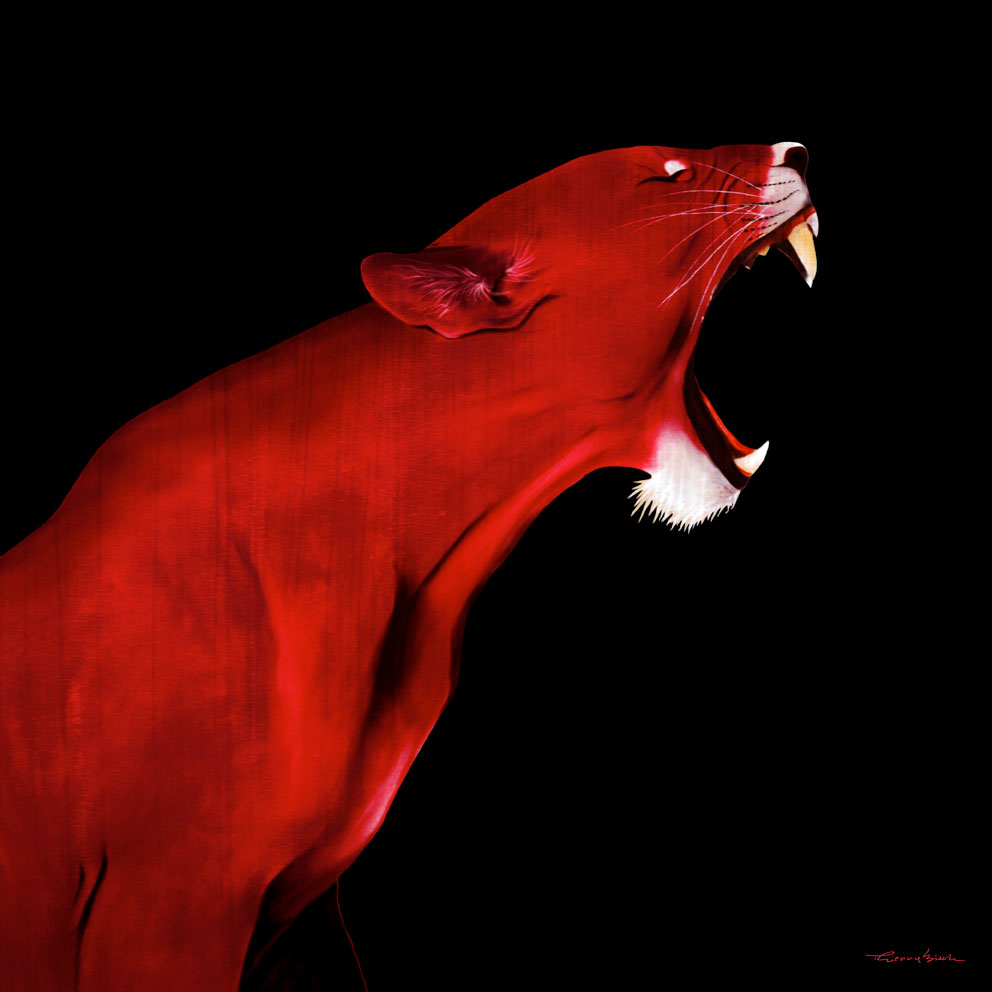 LIONESS RED LIONNE Thierry Bisch artiste peintre animaux tableau art  nature biodiversité conservation Monaco Prince-Albert Fondation-Prince-Albert-de-Monaco 