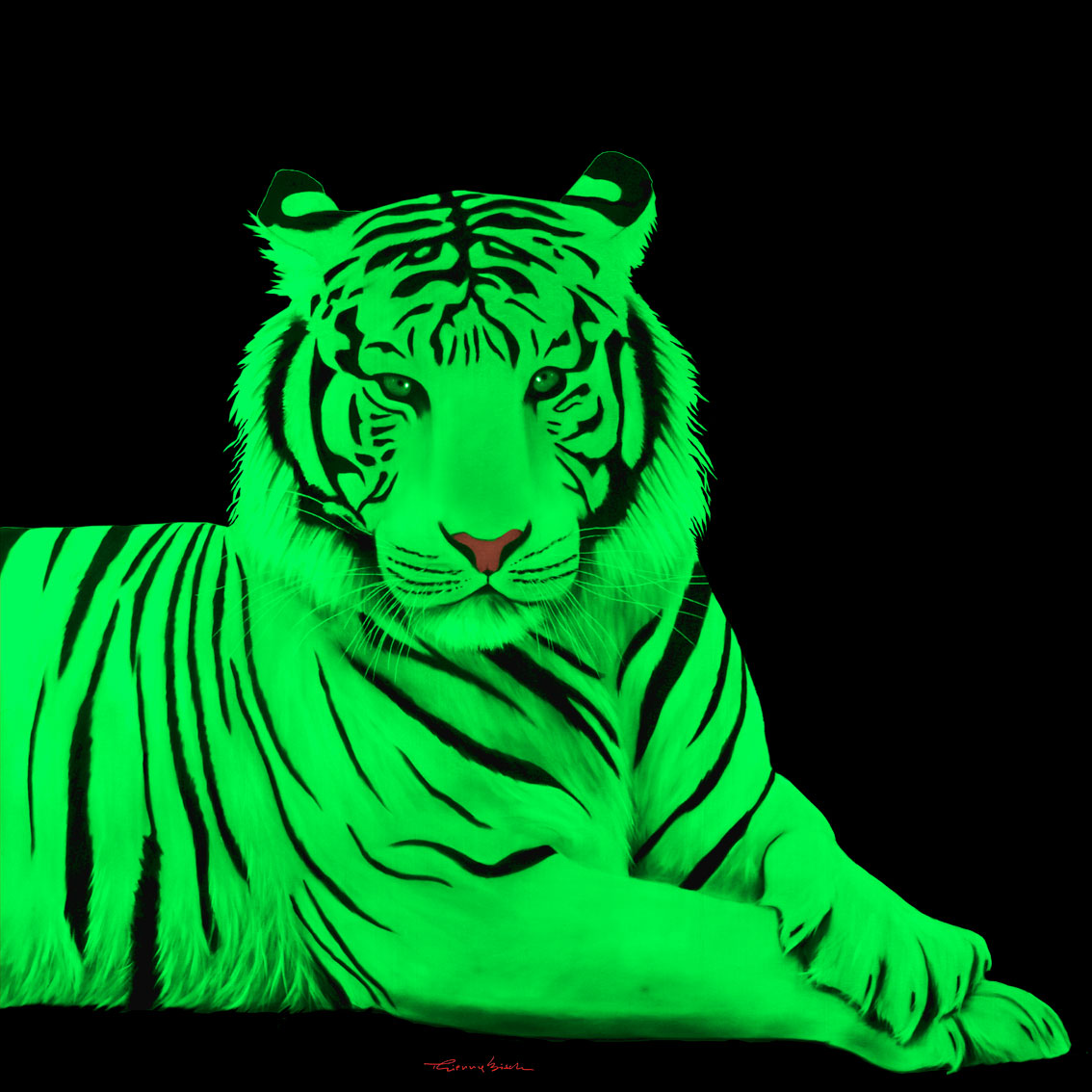 TIGER LIME TIGRE Thierry Bisch artiste peintre animaux tableau art  nature biodiversité conservation Monaco Prince-Albert Fondation-Prince-Albert-de-Monaco 