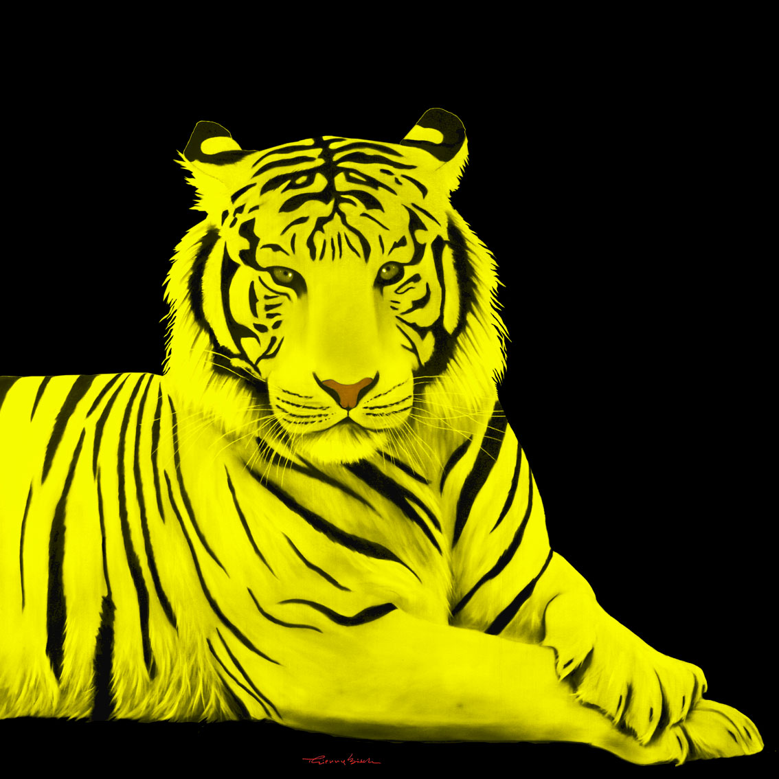 TIGER YELLOW TIGRE Thierry Bisch artiste peintre animaux tableau art  nature biodiversité conservation  