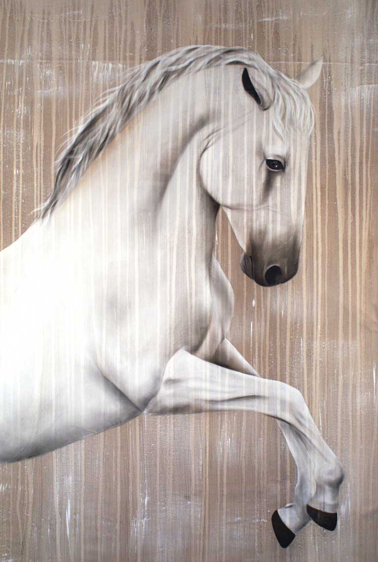 Lipizzan cheval-Pur-sang-lipizzaner Thierry Bisch artiste peintre animaux tableau art  nature biodiversité conservation Monaco Prince-Albert Fondation-Prince-Albert-de-Monaco 