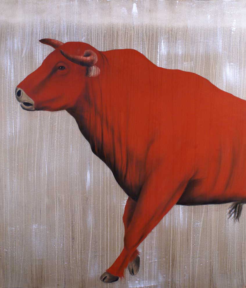Redbull-14 taureau-rouge Thierry Bisch artiste peintre animaux tableau art  nature biodiversité conservation  