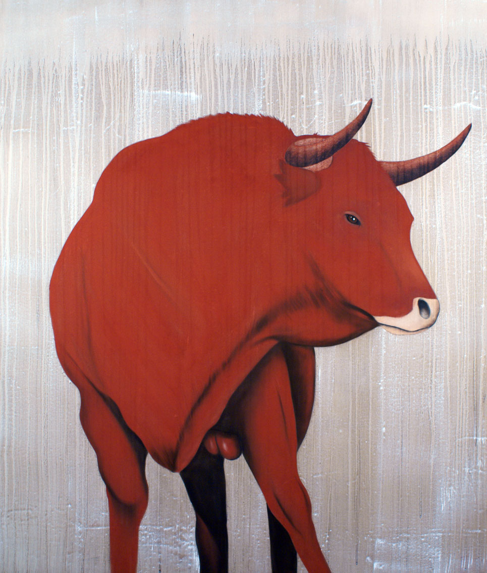 RED BULL-21 peinture-animalière Thierry Bisch artiste peintre animaux tableau art  nature biodiversité conservation  