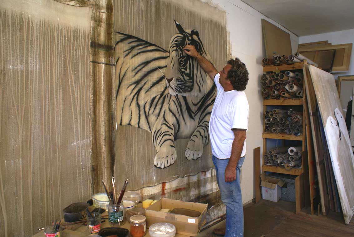 Tiger in progress tigre Thierry Bisch artiste peintre animaux tableau art  nature biodiversité conservation Monaco Prince-Albert Fondation-Prince-Albert-de-Monaco 