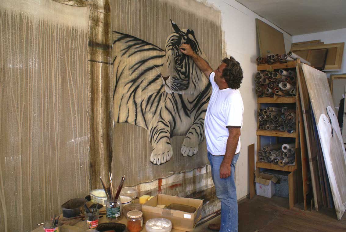 Tiger in progress tigre Thierry Bisch artiste peintre animaux tableau art  nature biodiversité conservation  