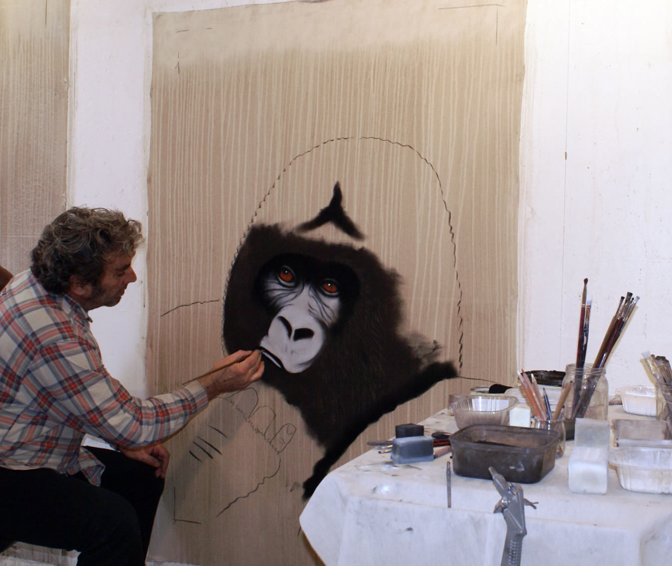 Gorille in progress gorille-singe Thierry Bisch artiste peintre animaux tableau art  nature biodiversité conservation Monaco Prince-Albert Fondation-Prince-Albert-de-Monaco 