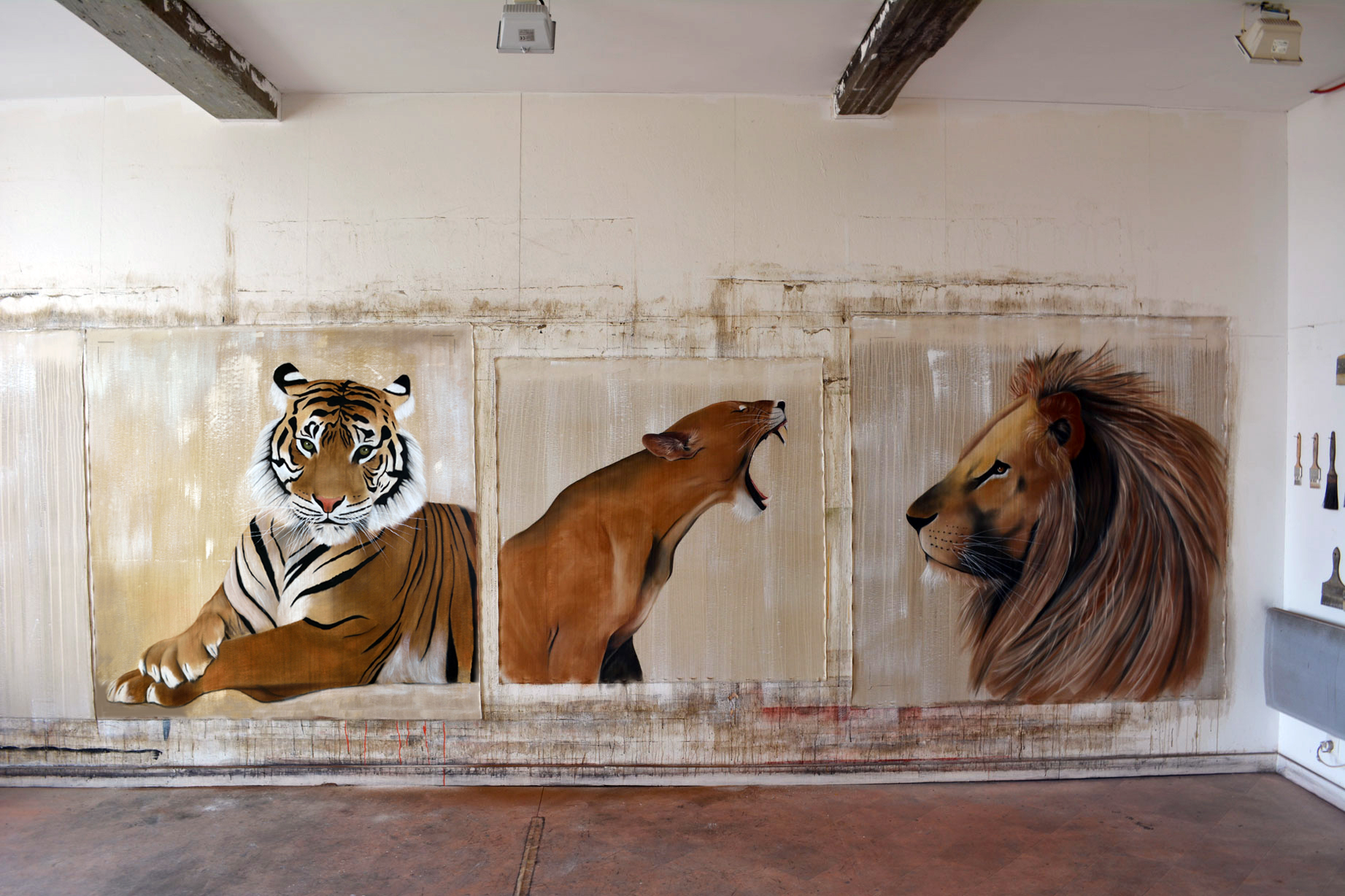 FAUVE-2014 lionne-lion-TIGRE Thierry Bisch artiste peintre animaux tableau art  nature biodiversité conservation  