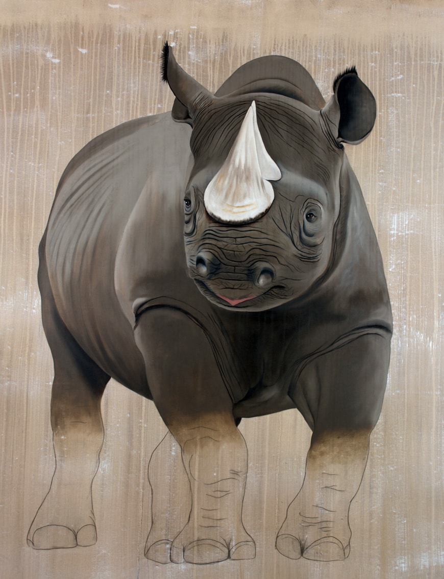 DICEROS BICORNIS rhinoceros-noir-diceros-bicornis-extinction-protégé-disparition Thierry Bisch artiste peintre contemporain animaux tableau art décoration biodiversité conservation 