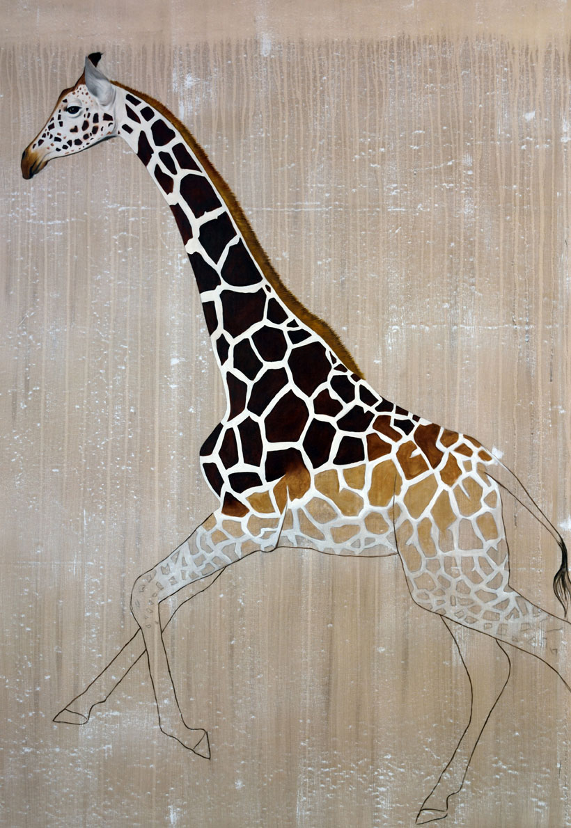 NUBIAN GIRAFFE peinture-animalière Thierry Bisch artiste peintre contemporain animaux tableau art  nature biodiversité conservation  