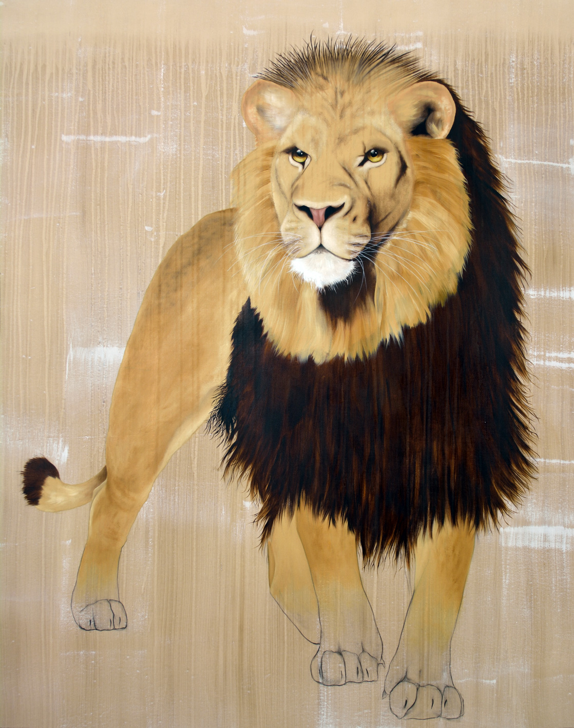 PANTHERA LEO  lion-de-l`atlas-panthera-leo Thierry Bisch artiste peintre contemporain animaux tableau art décoration biodiversité conservation 
