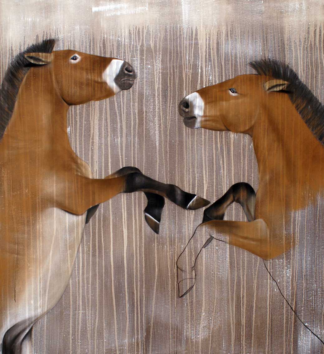 Equus ferus Cheval-prevalsky-menacé-disparition-extinction Thierry Bisch artiste peintre animaux tableau art  nature biodiversité conservation Monaco Prince-Albert Fondation-Prince-Albert-de-Monaco 