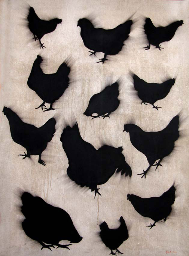 HENS hen-chicken Thierry Bisch Contemporary painter animals painting art  nature biodiversity conservation 