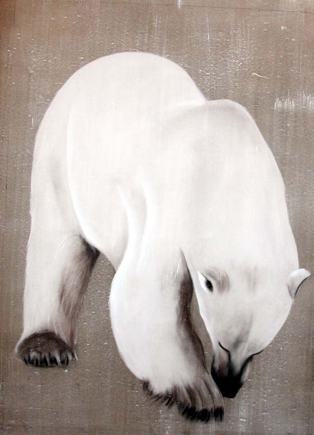 Fishing-bear polar-bear Thierry Bisch Contemporary painter animals painting art  nature biodiversity conservation Monaco Prince-Albert Prince-Albert-of-Monaco 