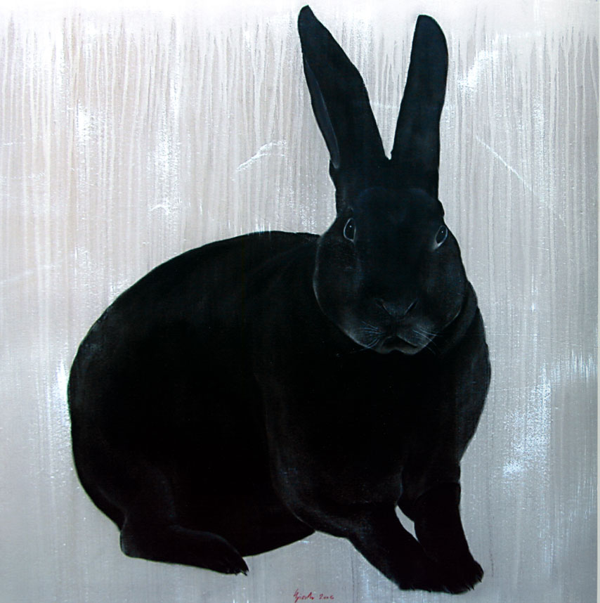 Lapin-noir rabbit Thierry Bisch Contemporary painter animals painting art  nature biodiversity conservation Monaco Prince-Albert Prince-Albert-of-Monaco 