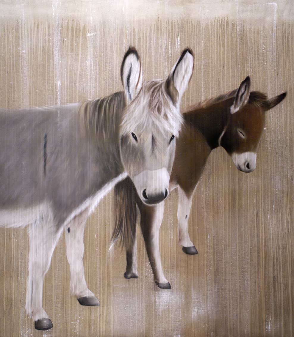 Fiona & Romeo donkey-decoration-chalet-mountain-ski-resort-winter-sport-large-format-printed-canvas-high-quality-luxury- Thierry Bisch Contemporary painter animals painting art  nature biodiversity conservation 