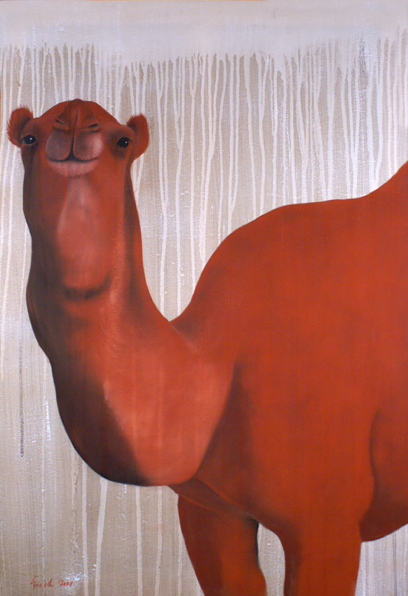 RED CAMEL Camel-dromedary-red Thierry Bisch Contemporary painter animals painting art  nature biodiversity conservation Monaco Prince-Albert Prince-Albert-of-Monaco 