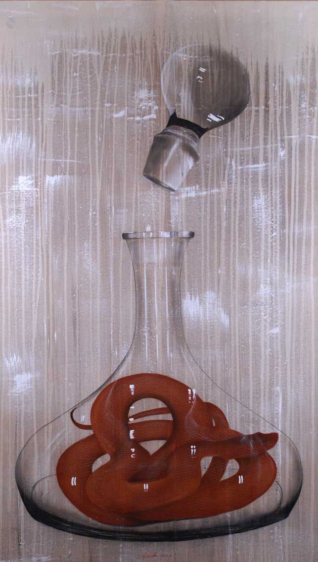 RED SNAKE snake-viper-red-newt Thierry Bisch Contemporary painter animals painting art  nature biodiversity conservation Monaco Prince-Albert Prince-Albert-of-Monaco 