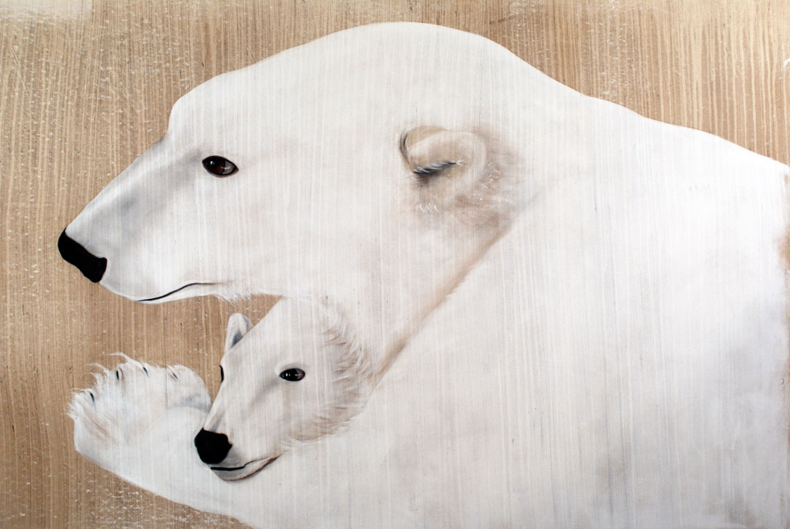 MOTHER AND CUB polar-bear-female-mother-and-cub Thierry Bisch Contemporary painter animals painting art  nature biodiversity conservation 