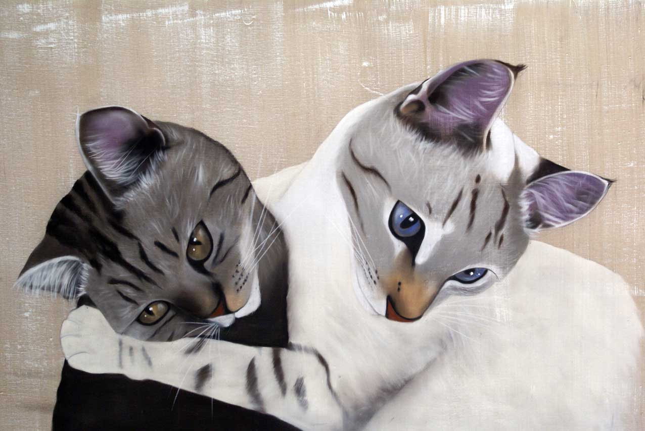 CLAIRE CATS European-cat-cats-couple-white-cat-pet Thierry Bisch Contemporary painter animals painting art  nature biodiversity conservation Monaco Prince-Albert Prince-Albert-of-Monaco 