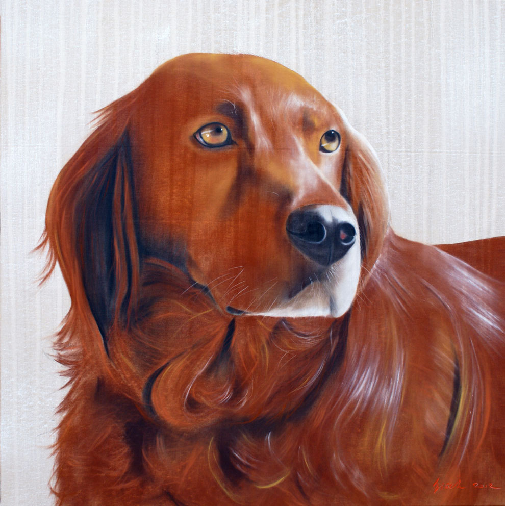 Eres Chien épagneul dog-spaniel-Irish-Setter-red-Setter-pet- Thierry Bisch Contemporary painter animals painting art  nature biodiversity conservation Monaco Prince-Albert Prince-Albert-of-Monaco 