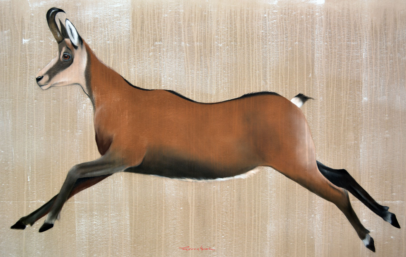 JUMPING CHAMOIS chamois-jumping Thierry Bisch Contemporary painter animals painting art  nature biodiversity conservation 