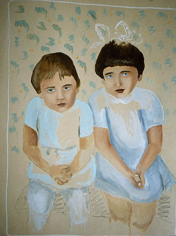 Two sisters child-portraits Thierry Bisch Contemporary painter animals painting art  nature biodiversity conservation Monaco Prince-Albert Prince-Albert-of-Monaco 