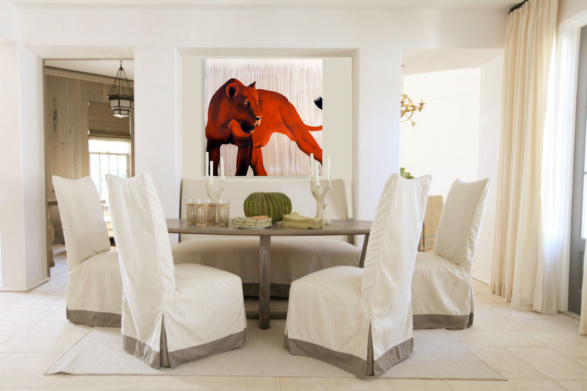 RED-LIONESS lioness-lion-red-panthera-leo-felidae-decoration-large-size-printed-canvas-luxury Thierry Bisch Contemporary painter animals painting art  nature biodiversity conservation Monaco Prince-Albert Prince-Albert-of-Monaco 