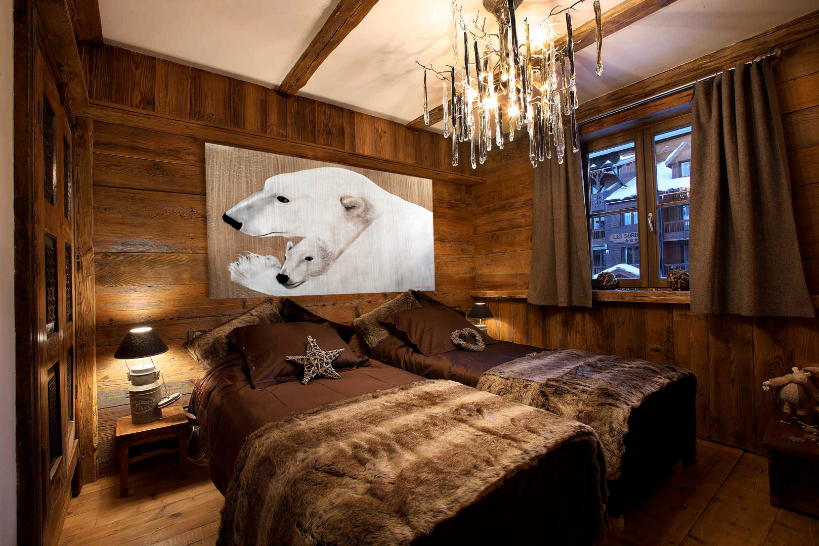 MOTHER-AND-CUB polar-bear-white-cub-mother-decoration-chalet-mountain-ski-resort-winter-sport-large-format-printed-canvas-high-quality-luxury Thierry Bisch Contemporary painter animals painting art  nature biodiversity conservation 