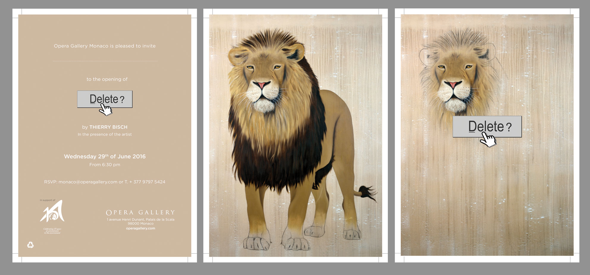 Invitation Monaco 2016 asiatic-lion-indian-persian-panthera-leo-persica-threatened-endangered-extinction Thierry Bisch Contemporary painter animals painting art  nature biodiversity conservation Monaco Prince-Albert Prince-Albert-of-Monaco 