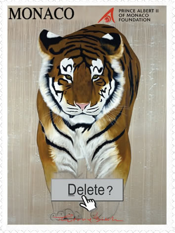 Timbre Delete Tigre animal-painting Thierry Bisch Contemporary painter animals painting art  nature biodiversity conservation Monaco Prince-Albert Prince-Albert-of-Monaco 