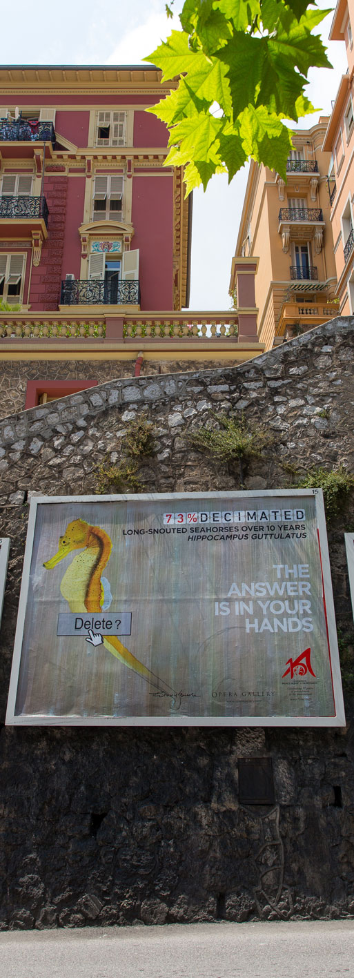 affiche hippo seahorse-threatened-endangered-extinction Thierry Bisch Contemporary painter animals painting art  nature biodiversity conservation Monaco Prince-Albert Prince-Albert-of-Monaco 