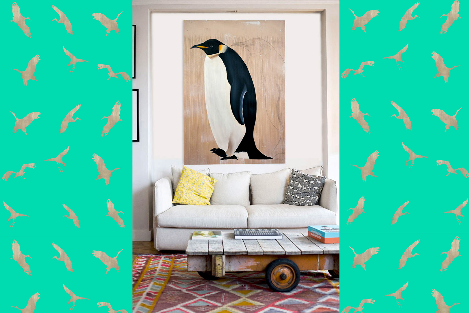 MANCHOT-EMPEREUR penguin-emperor-deco-decoration-large-size-printed-canvas-luxury-high-quality Thierry Bisch Contemporary painter animals painting art  nature biodiversity conservation 