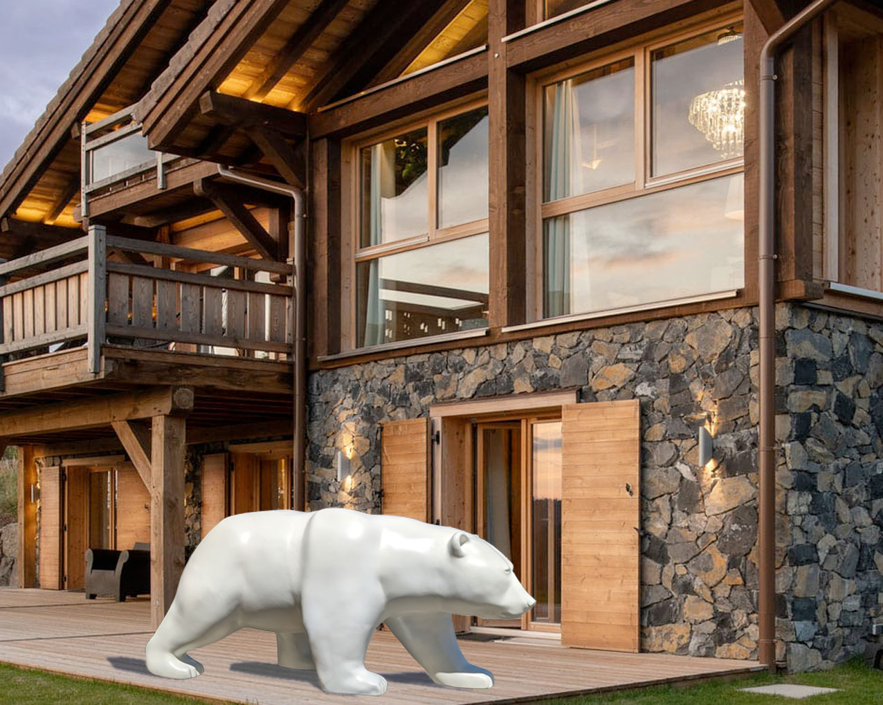 Big-bear polar-white-bear-sculpture-decoration-chalet-mountain-ski-resort-winter-sport Thierry Bisch Contemporary painter animals painting art  nature biodiversity conservation Monaco Prince-Albert Prince-Albert-of-Monaco 