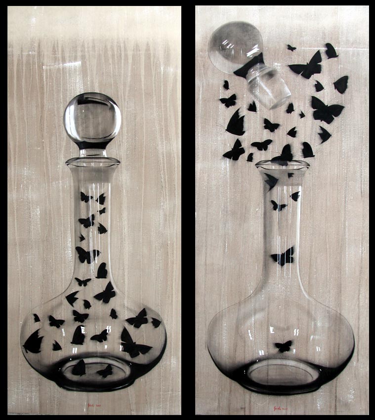The Wine Spirit Carafe-butterfly Thierry Bisch Contemporary painter animals painting art  nature biodiversity conservation Monaco Prince-Albert Prince-Albert-of-Monaco 