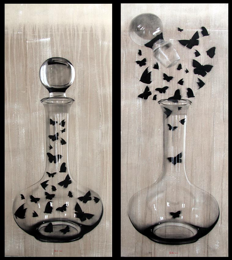 The Wine Spirit Carafe-butterfly Thierry Bisch Contemporary painter animals painting art  nature biodiversity conservation 