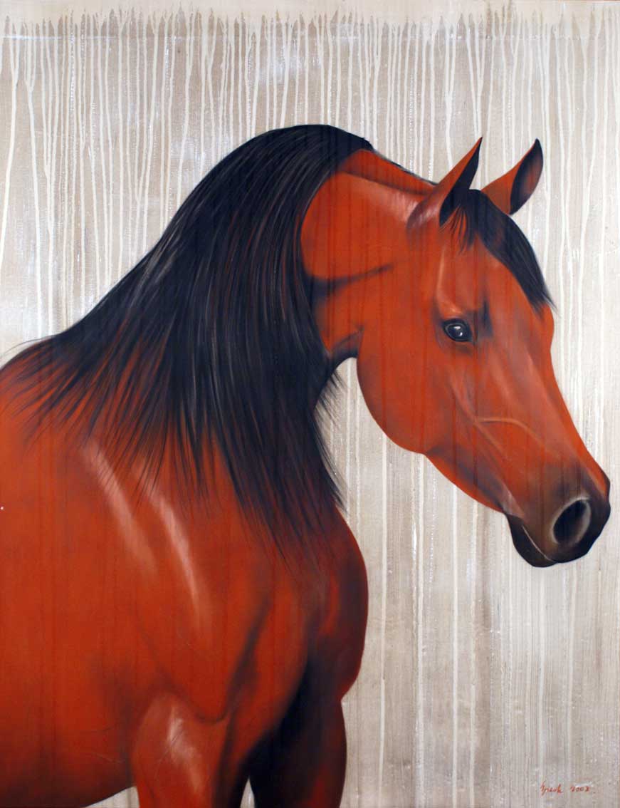 Red-Horse-3 arabian-thoroughbred-horse-rouge Thierry Bisch Contemporary painter animals painting art  nature biodiversity conservation Monaco Prince-Albert Prince-Albert-of-Monaco 