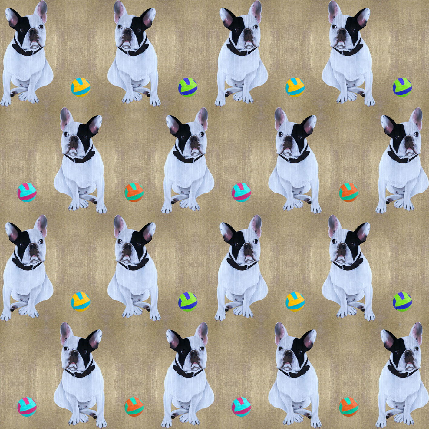 Mr Cute and Ball on Gold Bulldog-French-bulldog-ball Thierry Bisch Contemporary painter animals painting art decoration nature biodiversity conservation