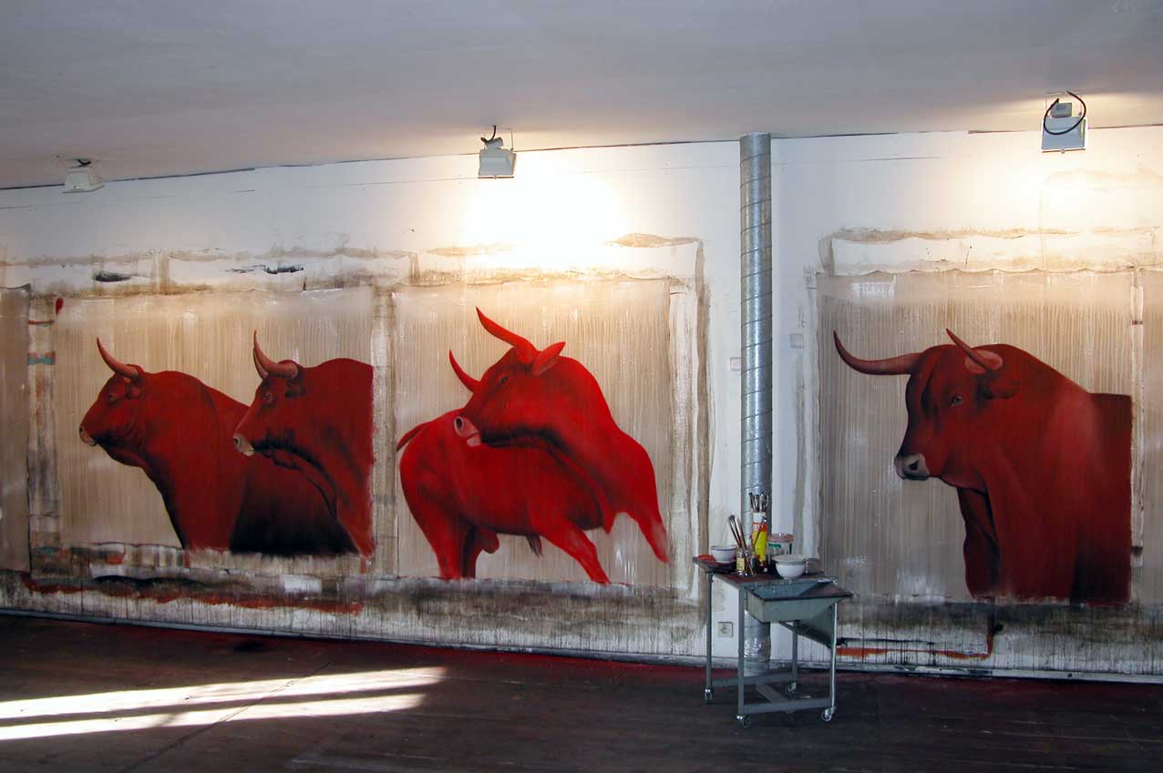 Red Bulls animal-painting Thierry Bisch Contemporary painter animals painting art  nature biodiversity conservation 