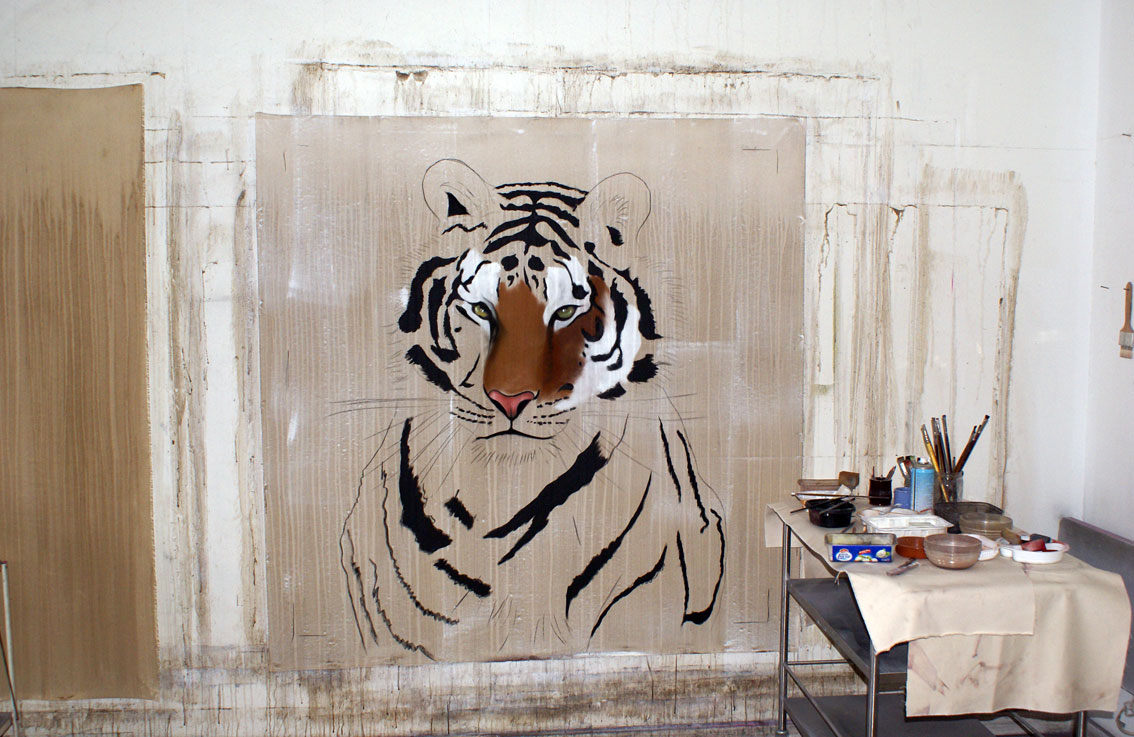 Tiger in progress tiger Thierry Bisch Contemporary painter animals painting art  nature biodiversity conservation Monaco Prince-Albert Prince-Albert-of-Monaco 