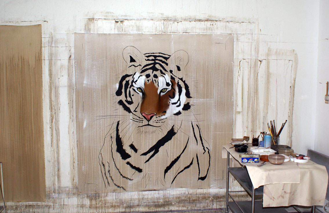 Tiger in progress tiger Thierry Bisch Contemporary painter animals painting art  nature biodiversity conservation 