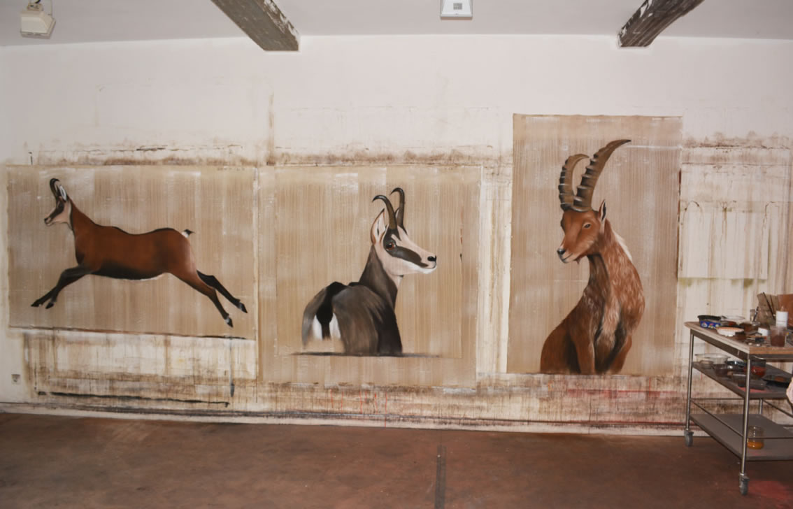 Chamois IBEX-CHAMOIS%20JUMPING%20CHAMOIS-CHAMOIS Thierry Bisch Contemporary painter animals painting art  nature biodiversity conservation Monaco Prince-Albert Prince-Albert-of-Monaco 