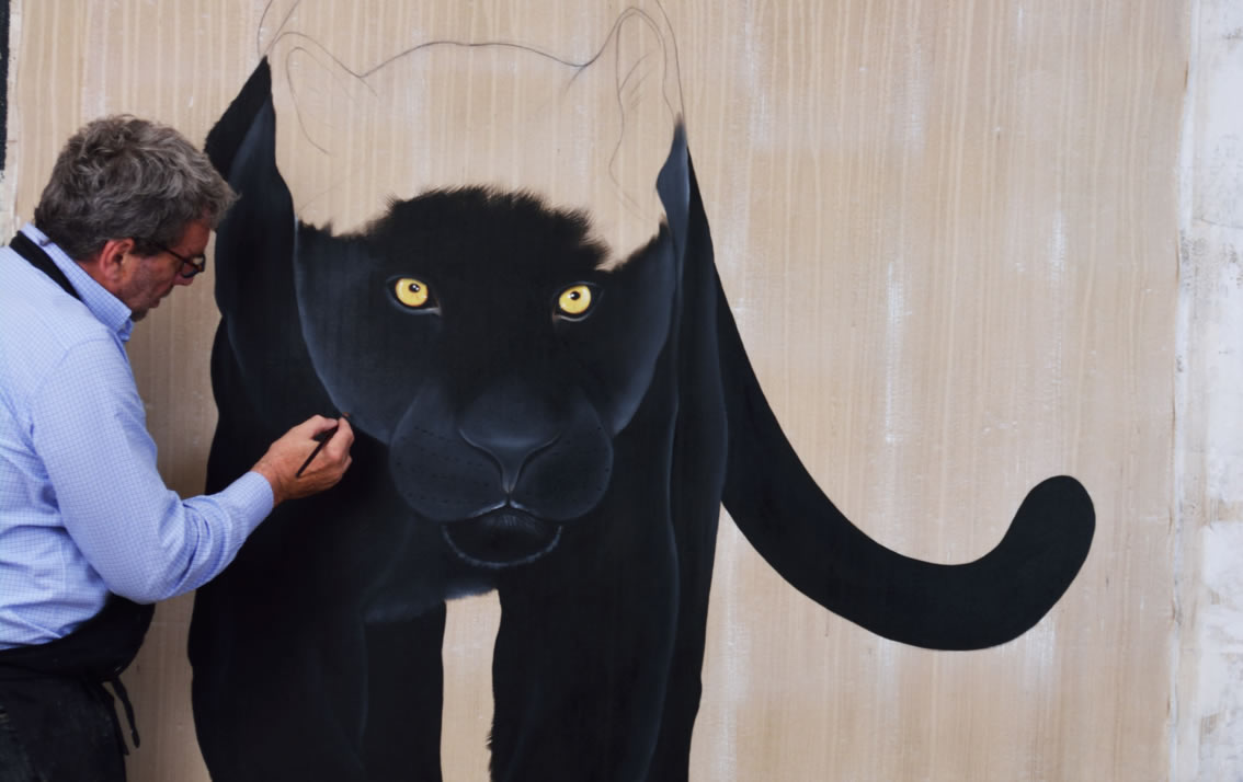 PANTHERA PARDUS MELAS studio black-panther-java-leopard-threatened-endangered-extinction Thierry Bisch Contemporary painter animals painting art  nature biodiversity conservation Monaco Prince-Albert Prince-Albert-of-Monaco 