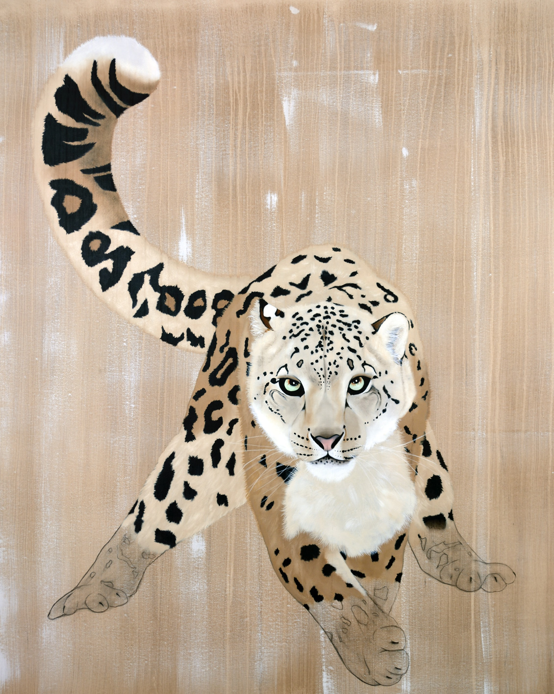PANTHERA UNCIA-2 snow-leopard-panthera-uncia-delete-threatened-endangered-extinction Thierry Bisch Contemporary painter animals painting art decoration nature biodiversity conservation