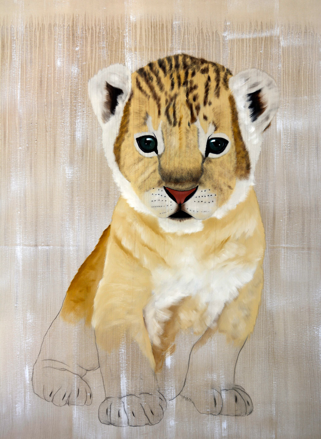 PANTHERA LEO  panthera-leo-lion-cub-delete-threatened-endangered-extinction- Thierry Bisch Contemporary painter animals painting art decoration nature biodiversity conservation