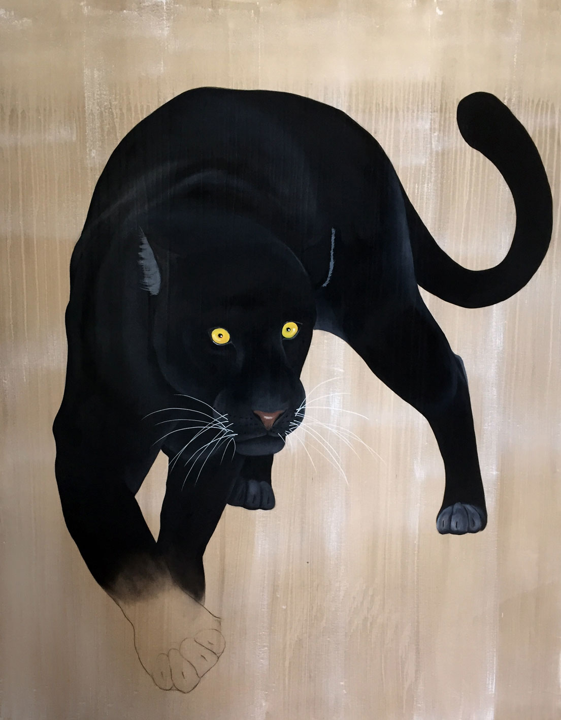 PANTHERA PARDUS MELAS panthera-pardus-melas-black-panther-delete-threatened-endangered-extinction Thierry Bisch Contemporary painter animals painting art  nature biodiversity conservation 