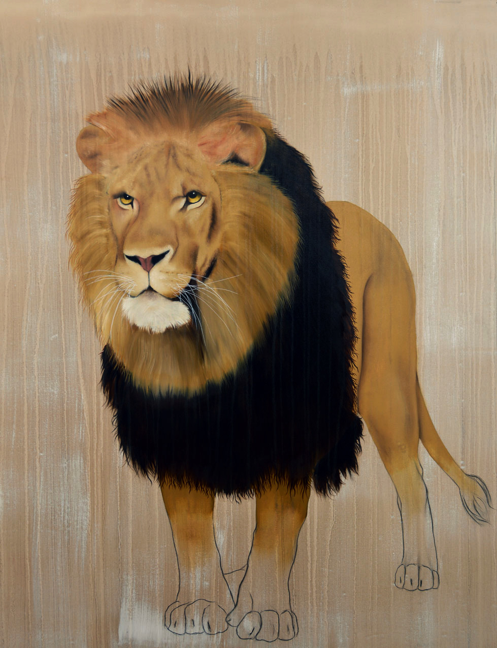PANTHERA-LEO lion-panthera-leo Thierry Bisch Contemporary painter animals painting art  nature biodiversity conservation Monaco Prince-Albert Prince-Albert-of-Monaco 