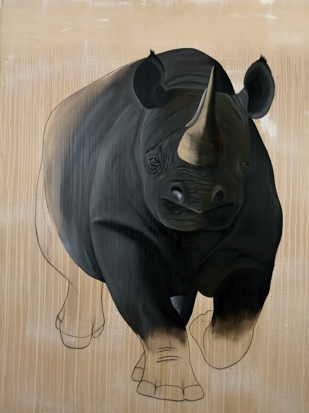 RHINOCEROS NOIR black-rhino-diceros-bicornisdelete-threatened-endangered-extinction Thierry Bisch Contemporary painter animals painting art  nature biodiversity conservation Monaco Prince-Albert Prince-Albert-of-Monaco 
