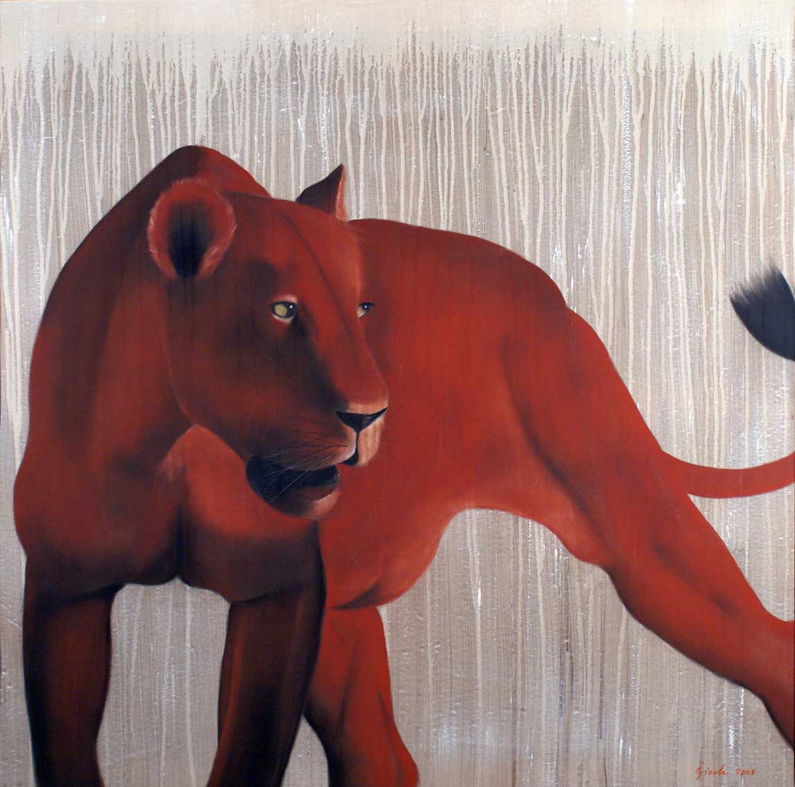 RED LIONESS red-lioness-lion Thierry Bisch Contemporary painter animals painting art  nature biodiversity conservation Monaco Prince-Albert Prince-Albert-of-Monaco 