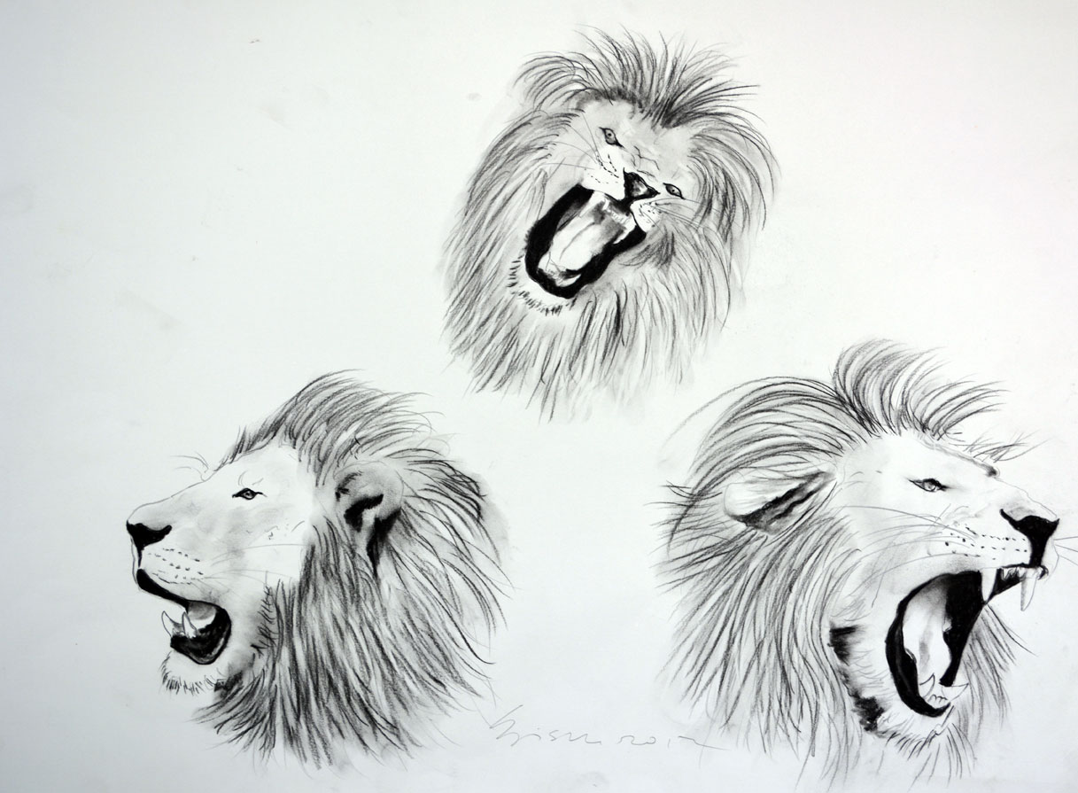 3 lions animal-painting Thierry Bisch Contemporary painter animals painting art  nature biodiversity conservation Monaco Prince-Albert Prince-Albert-of-Monaco 