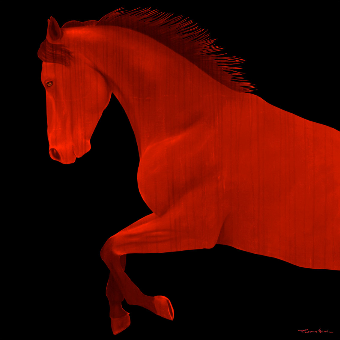 NEWMAC Horse-red-stallion-arabian-yearling-trotter Thierry Bisch Contemporary painter animals painting art  nature biodiversity conservation Monaco Prince-Albert Prince-Albert-of-Monaco 