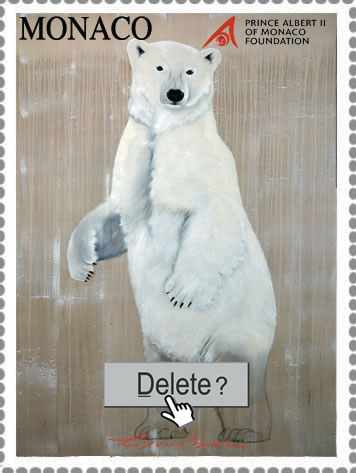 Timbre Delete Ours ursus-maritimus-polar-bear-white-threatened-endangered-extinction Thierry Bisch Contemporary painter animals painting art  nature biodiversity conservation Monaco Prince-Albert Prince-Albert-of-Monaco 